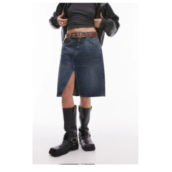 Topshop Vented Denim Skirt, Mid Blue, Size 6, NWT - Picture 3 of 15
